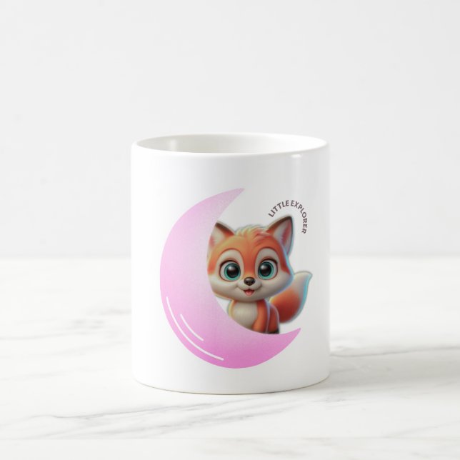 Pink Moon Fox Mug – Cute Kawaii Animal Coffee Cup (Centre)