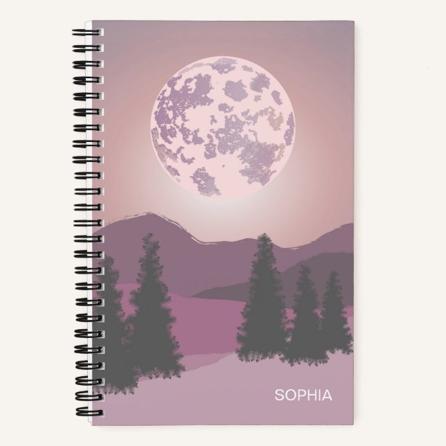 Pink Moon Over Mountains Carnet personnalisable (Recto)