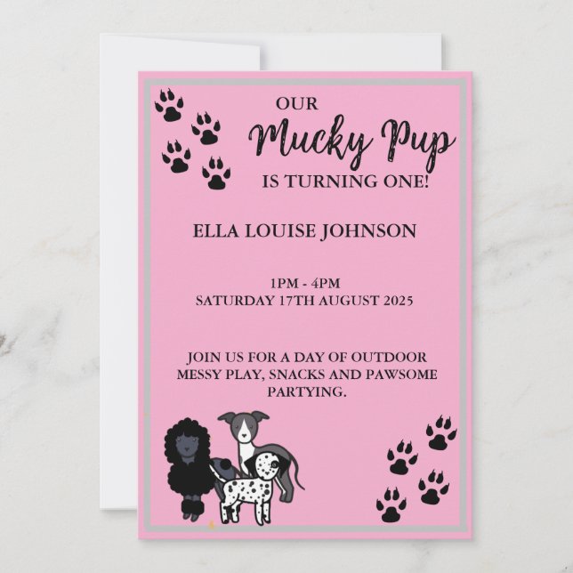PINK MUCKY PUP - 1ER ANNIVERSAIRE INVITATION - PER (Devant)