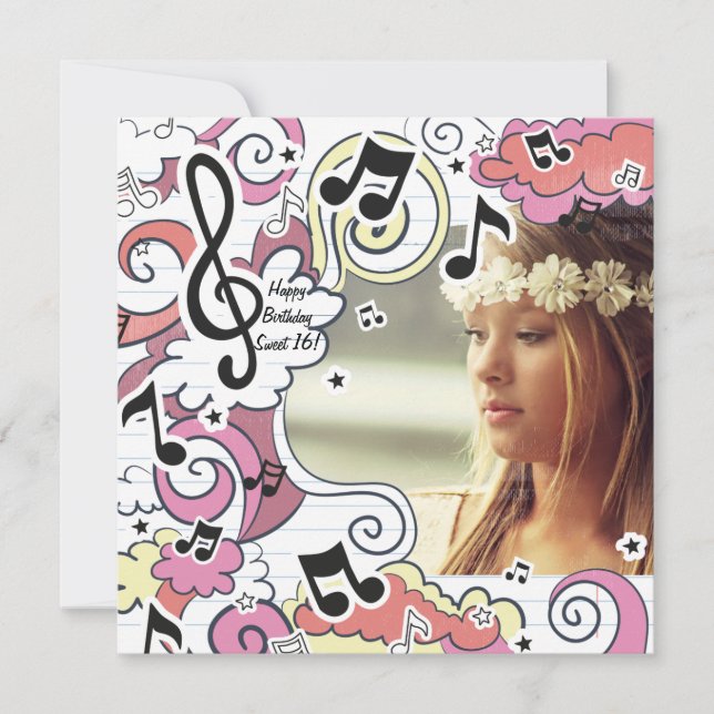 Pink Music Notes Invitation photo (Devant)