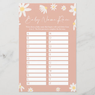 Pink Name Race Baby shower Carte de jeu