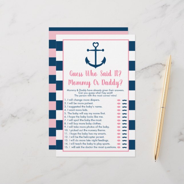 Pink Navy Ancre Devine Qui A Dit Qu'Il Douche Jeu (Devant/Arrière en situation)