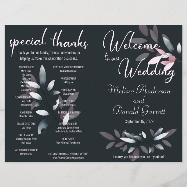 Pink Navy Elegant Aquarelle Plier Programme Comple (Devant)