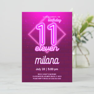 Pink Neon 11e Anniversaire Carte d'invitation