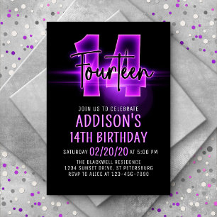Pink Neon 14e anniversaire Invitation