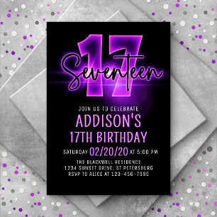 Pink Neon 17e anniversaire Invitation