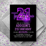 Pink Neon 21e anniversaire Invitation<br><div class="desc">Allumez les lumières sur la fête parfaite pour elle avec ce design d'anniversaire néon. Avec des chiffres audacieux et un script torride de lumière, cette invitation est aussi cool qu'attirante. La lueur rose électrique donne à la conception une ambiance pointue mais girly. Idéal pour votre enfant ou ado, qu'il s'agisse...</div>