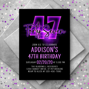 Pink Neon 47th Birthday Invitation
