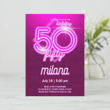 Pink Neon 50e Anniversaire Carte d'invitation