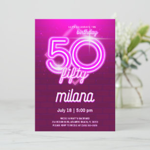 Pink Neon 50e Anniversaire Carte d'invitation