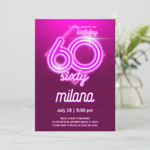 Pink Neon 60e Anniversaire Carte d'invitation