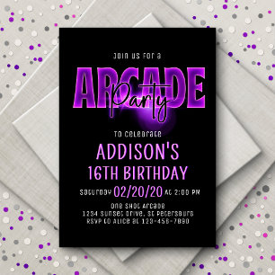 Pink Neon Arcade Party Anniversaire Invitation