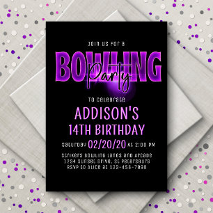 Pink Neon Bowling Party Anniversaire Invitation