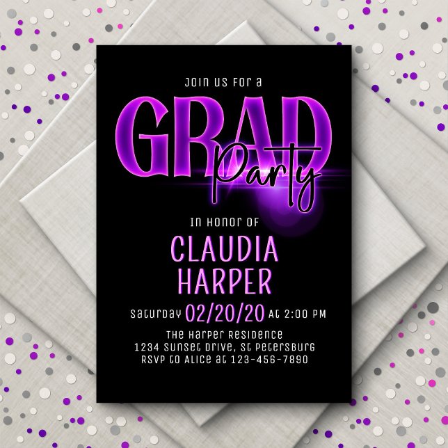 Pink Neon Graduation Grad Party Invitation (Créateur téléchargé)