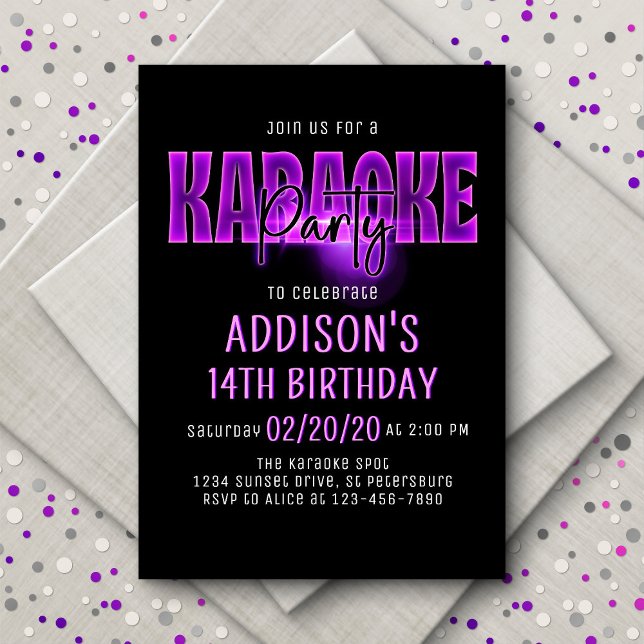Pink Neon Karaoke Invitation d'anniversaire (Créateur téléchargé)
