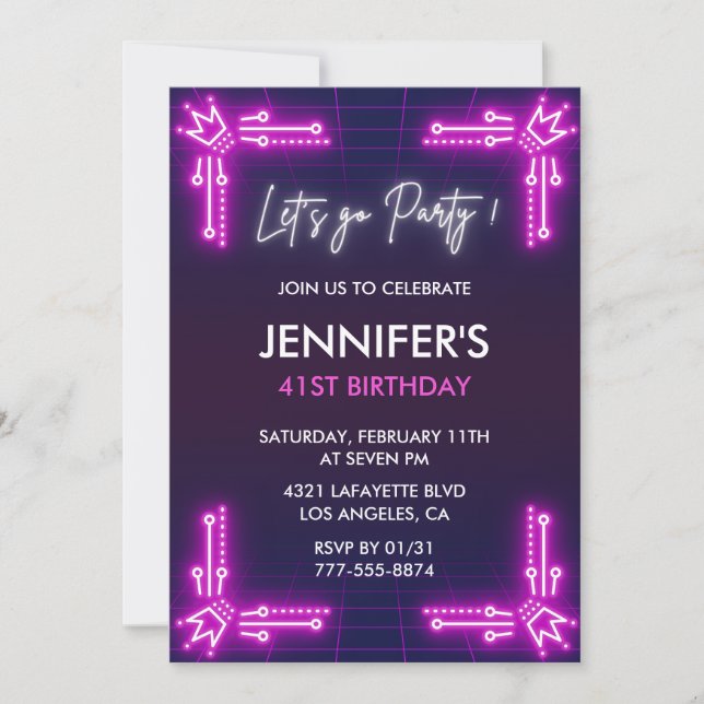Pink Neon Simple 41e anniversaire invitations Fill (Devant)