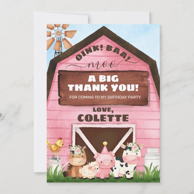 Pink Oink Baa Moo ferme Anniversaire Carte de reme (Devant)