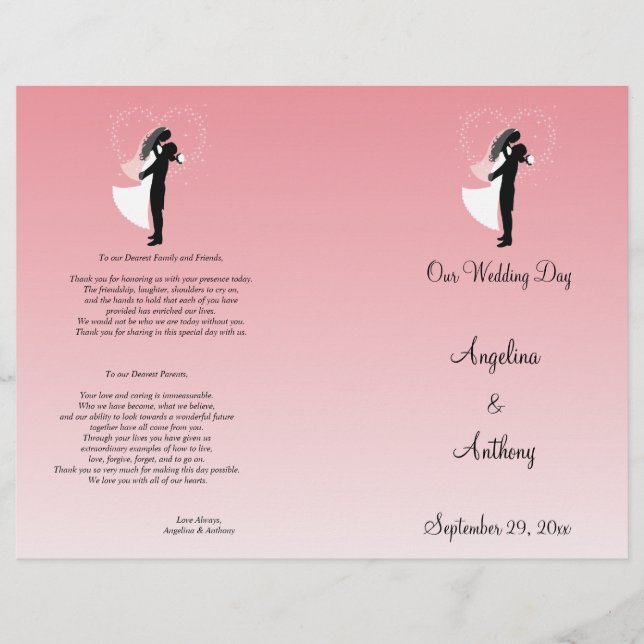 Pink Ombre Silhouette Programme de mariage formel (Devant)