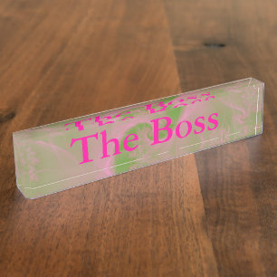 Pink on Green Wispy Spirk Desk Plaque d'identifica