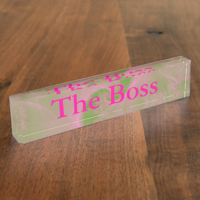 Pink on Green Wispy Spirk Desk Plaque d'identifica (Taille)