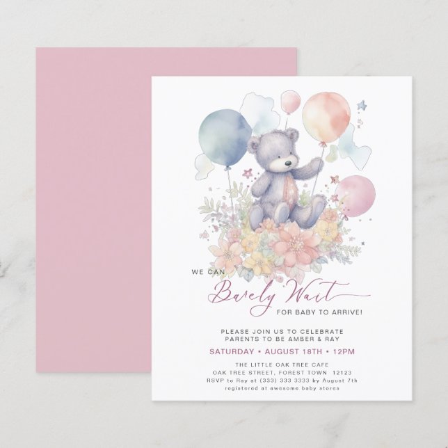 Pink On Peut Attendre Plus Tard Baby shower Fille  (Devant / Derrière)