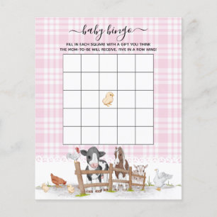 Pink On The Farm Animals Baby shower Bingo Jeu