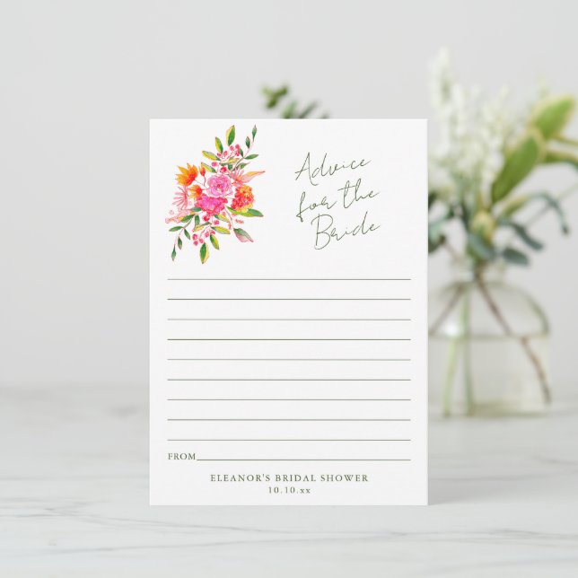 Pink Orange Floral Advice for the Bride Card (Debout devant)