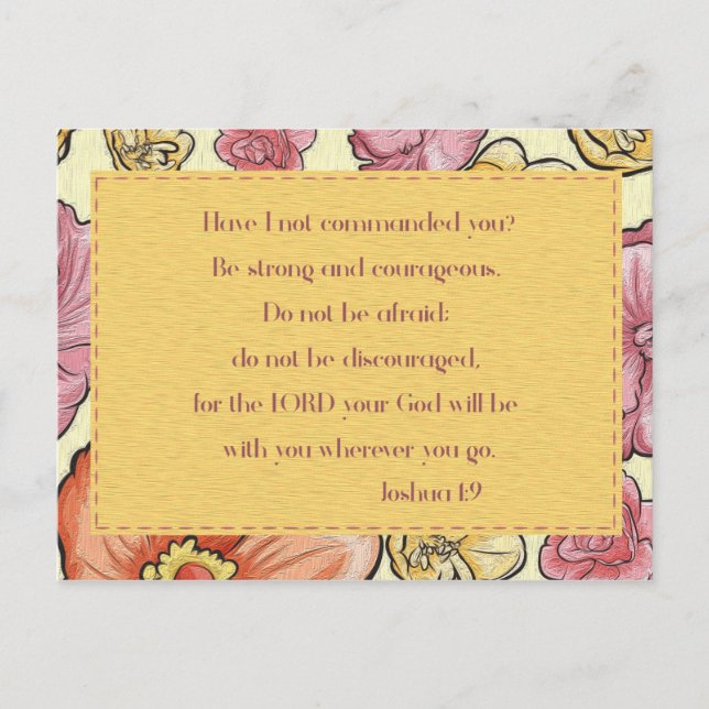 Pink Orange Floral Bible Verse Joshua 1:9 Carte po (Devant)