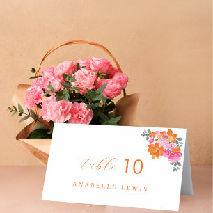 Pink & Orange Floral Nom du client Mariage Carte P
