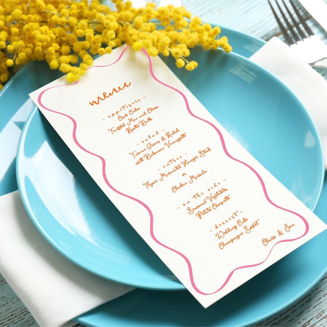 Pink & Orange Hand Drawn Curvy Border Wedding Menu (Créateur téléchargé)