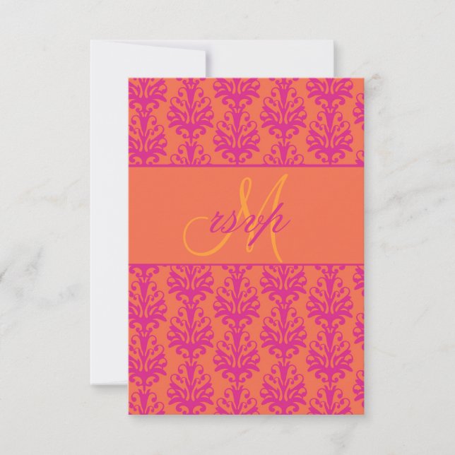 Pink Orange Mariage damassé RSVP pour Invitations  (Devant)
