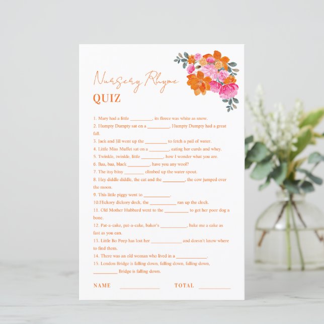 Pink Orange Nursery Rhyme jeu de Baby shower (Debout devant)