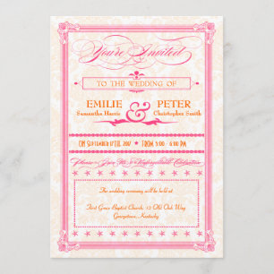 Pink & Orange Poster Style Wedding Invitation