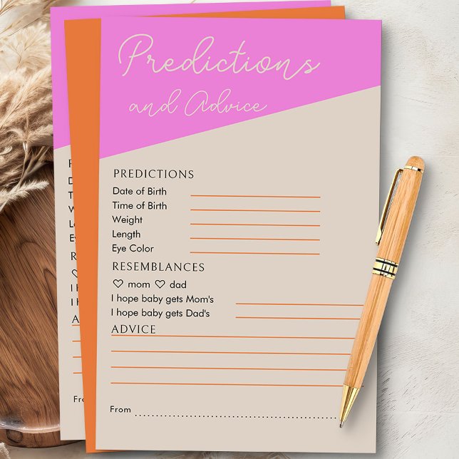 Pink Orange Tricolor Baby Prédictions & Conseils (Predictions and Advice baby shower activity from my Tricolor Baby Shower Collection)