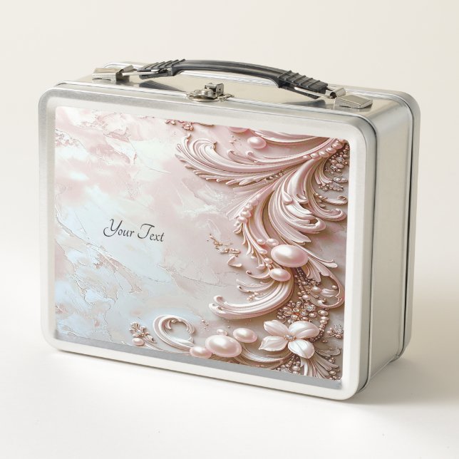 Pink Ornate Pearl and Floral Lunchbox (Devant)
