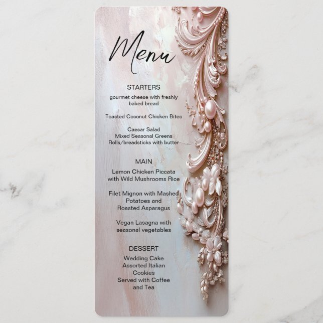 Pink Ornate Pearl and Floral Menu (Devant)