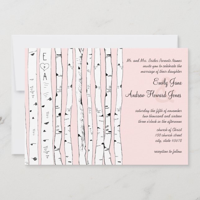 PINK OU TOUTE COULEUR Birch Tree Invitations de ma (Devant)