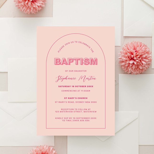 Pink Outline Bold Type Baptism Invitation (Créateur téléchargé)
