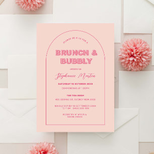 Pink Outline Bold Type Brunch & Bubbly Invitation