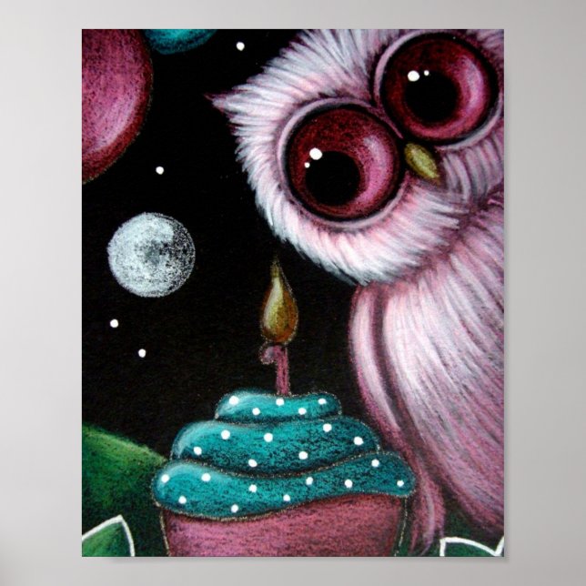 PINK OWL VOTRE ANNIVERSAIRE CUPCAKE Poster (Devant)