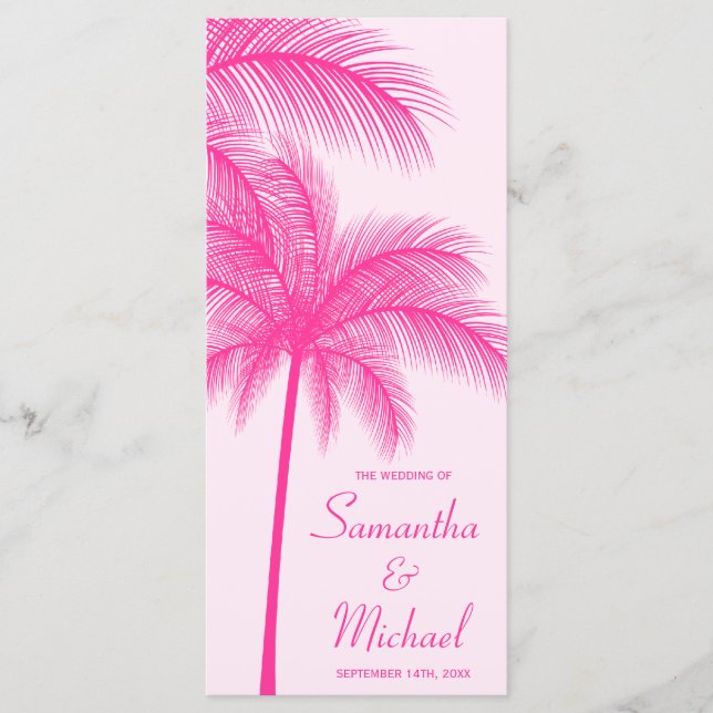 Pink Palm Tree Programme de mariage tropical (Devant)