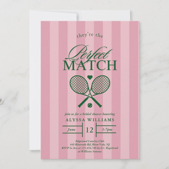 Pink Parfait Match Tennis Bridal Shower Invitation (Devant)