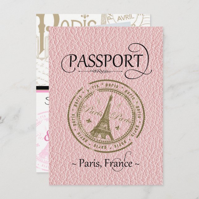 Pink Paris Passport Enregistrer la carte Date (Devant / Derrière)
