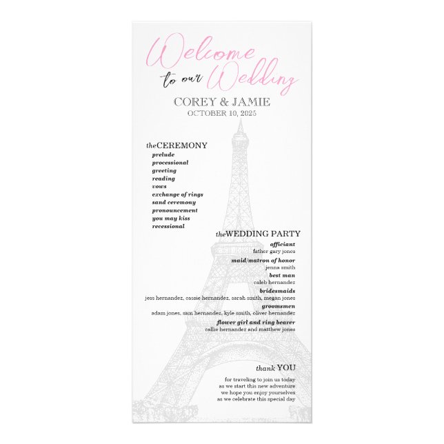 Pink Paris Passport Wedding Programme (Devant)