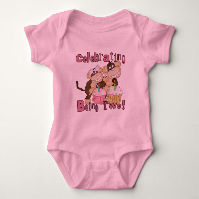 Pink Party Monkey 2e Anniversaire Tshirts et cadea (Devant)