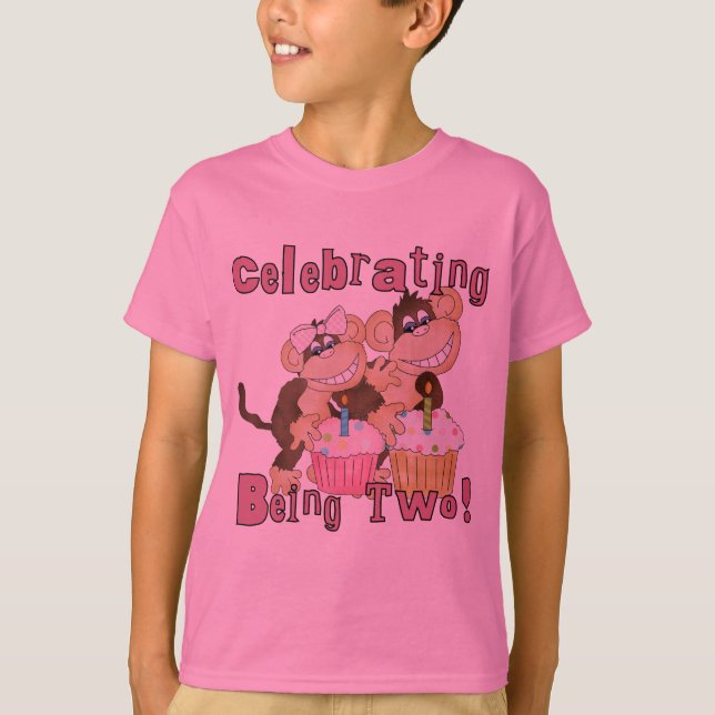 Pink Party Monkey 2e Anniversaire Tshirts et cadea (Devant)