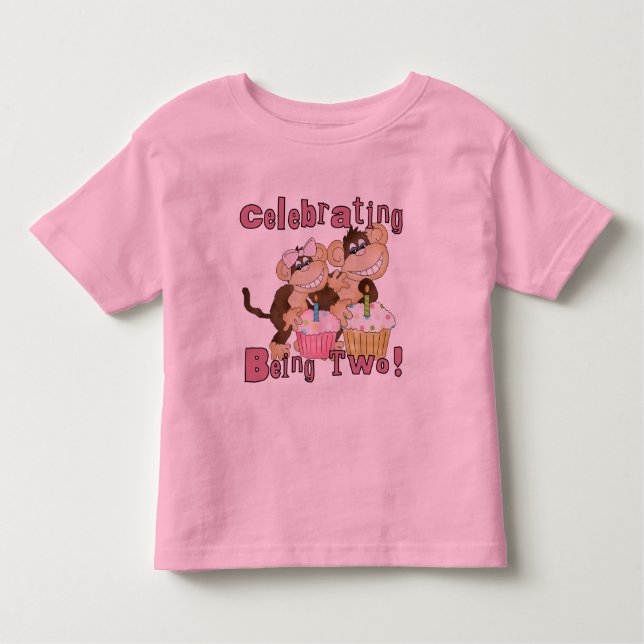 Pink Party Monkey 2e Anniversaire Tshirts et cadea (Devant)