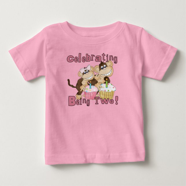 Pink Party Monkey 2e Anniversaire Tshirts et cadea (Devant)