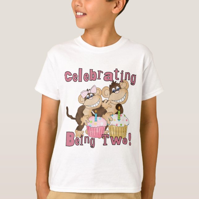 Pink Party Monkey 2e Anniversaire Tshirts et cadea (Devant)