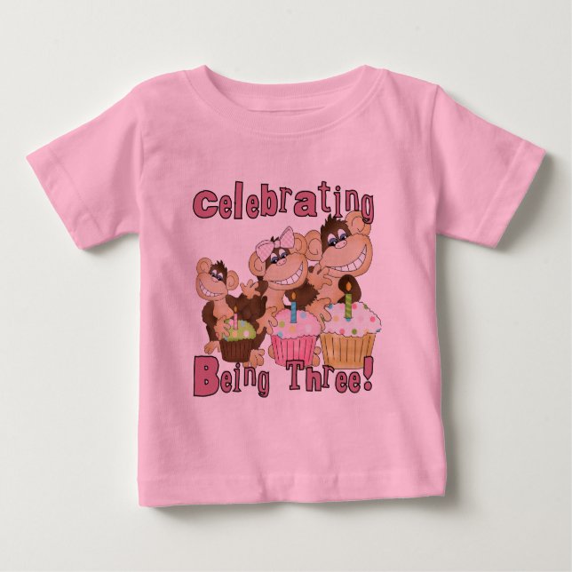 Pink Party Monkey 3e Anniversaire Tshirts et cadea (Devant)